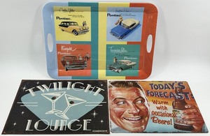 lot 175 image: Retro Metal Sign Collection and Pontiac Serving Tray