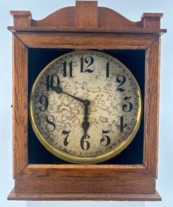 lot 185 image: Vintage Gilbert Wall Clock with Oak Wood Case