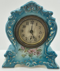 lot 188 image: Antique Rose Porcelain Mantel Clock with Floral Design