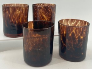 lot 198 image: Set of 4 Amber Tortoise Glass Tumbler Cups with Unique Pattern