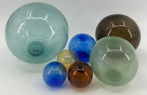 lot 199 image: Collection of 7 Hand-Blown Glass Float Balls in Various Colors