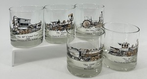 lot 201 image: Set of 4 Vintage Railroad Theme Glass Tumblers
