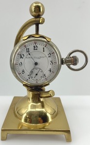 lot 205 image: Antique Hamilton Watch Co. Pocket Watch on Decorative Brass Stand