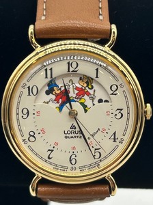 lot 213 image: Lorus Quartz Mickey Mouse Watch with Brown Leather Strap in Original Case