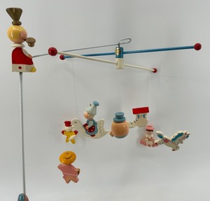 lot 236 image: Vintage Wooden Nursery Mobile with Humpty Dumpty and Nursery Rhyme Characters