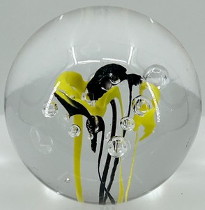 lot 239 image: Artisan Glass Paperweight with Yellow and Black Abstract Design