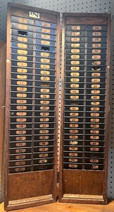 lot 5 image: Antique Vintage Wood Time Card Holder with 100 Slots
