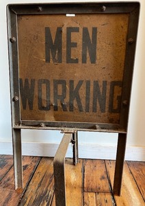 lot 291 image: Vintage Industrial Metal Men Working Sign with Stand