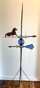 lot 292 image: Vintage Lightning Rod with Horse Weathervane and Blue Glass Ball