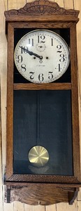 lot 335 image: Antique New Haven 30 Day Wall Clock with Oak Case