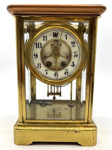 lot 348 image: Antique Wm. L. Gilbert Brass and Glass Mantel Clock