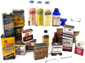 lot 270 image: Collection of Vintage Food and Medicine Tins and Bottles