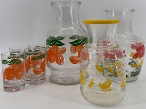 lot 321 image: Vintage Pitcher and Glass Set with Floral and Duck Designs