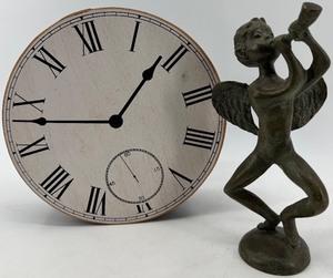 lot 380 image: Decorative Roman Numeral Twos Company Clock Box with Angel Figurine