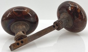lot 384 image: Set of 2 Antique Bennington Swirl Ceramic Door Knobs with Metal Spindles