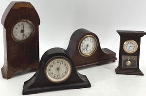 lot 392 image: Lot of 3 Vintage Miniature Mantel Clocks and 1 Miniature Regulator Clock