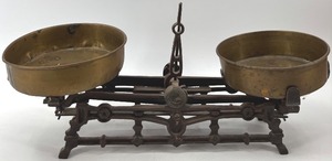 lot 399 image: Antique Cast Iron Balance Scale with Brass Pans