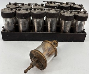lot 402 image: Antique Wet Cell Battery Bank with Brass Oiler