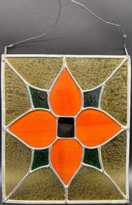 lot 409 image: Stained Glass Hanging Panel with Orange Floral Design