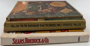 lot 413 image: Collection of 3 Vintage Replica Catalogs and Cook Book - Sears Roebuck, M.W. Savage, Miss Parloas
