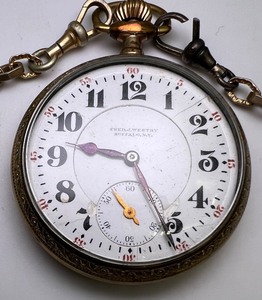 lot 357 image: Fred J. Westby Gold Filled Pocket Watch with Chain and Exposed Movement