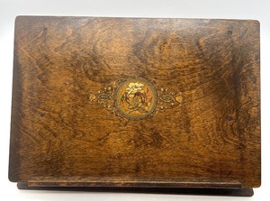 lot 359 image: Vintage Mitchell Moulding Co. Adjustable Wooden Lap Table with Floral Accent