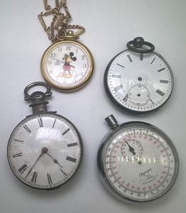 lot 437 image: Lot of 4 Vintage Pocket Watches and Stopwatch Including Mickey Mouse Lorus