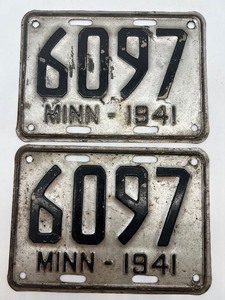 lot 443 image: Pair of 1941 Minnesota License Plates 6097