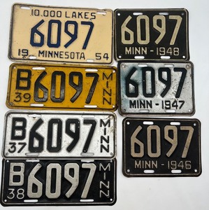lot 446 image: Set of 7 Vintage Minnesota License Plates 1937-1954 - Assorted Years