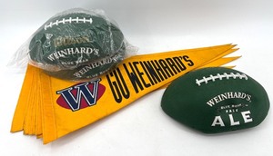lot 459 image: Weinhards Blue Boar Ale Footballs and Go Weinhards Pennant Flags Set