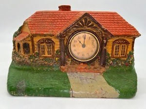 lot 316 image: Antique Cottage-Shaped Clock with Floral Design