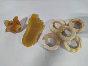 lot 94 image: Stone Carved Napkin RingsSoap DishCandle Holder