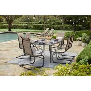 Hampton Bay Glenridge Falls 7-Piece Metal Padded Sling Rectangular Outdoor Dining Set in Putty Beige Customer Returns See Pictures