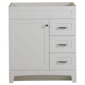 lot 10 image: Home Decorators Collection Thornbriar 30 in. W x 22 in. D x 34 in. H Right Side Drawers Vanity Cabinet without Top in Polar White  Customer Returns See Pictures