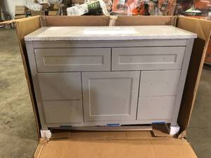 lot 12 image: Home Decorators Collection Clady 49 in. Single Sink Gray Bath Vanity with Silver Ash Cultured Marble Top (Assembled) Slight Damage Customer Returns See Pictures
