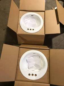 lot 57 image: Lot of Glacier Bay 19 in. Drop-In Round Vitreous China Bathroom Sink in White   Customer Returns See Pictures