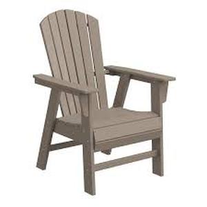 lot 62 image: WESTIN OUTDOOR Altura Outdoor Patio Fade Resistant HDPE Plastic Adirondack Style Dining Chair with Arms in Weathered Wood   Customer Returns See Pictures