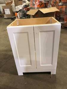 lot 6 image: Glacier Bay 25 in. Single Sink White Bath Vanity  (Assembled) No Sinktop   Customer Returns See Pictures