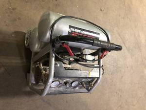 lot 53 image: Husky 4.5 Gal. 175 PSI Portable Electric Oil-Free Quiet Twin Stack Jobsite Air Compressor wRubber Wheels and 2-Quick Couplers For Parts    Customer Returns See Pictures