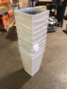 lot 56 image: Lot of Vigoro 11.5 in. Harmony Medium Bright White Plastic Square Planter (11.5 in. L x 11.5 in. W x 20 in. H)  Customer Returns See Pictures