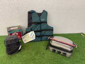 lot 180 image: New Floatation Vest, Cuisinart Griddler, Heater & Xmas Decor
