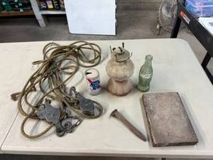lot 238 image: Vintage Items - Rope & Pulleys, Lantern