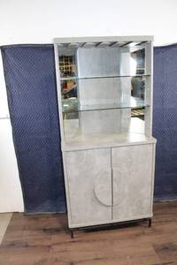 lot 29 image: Contemporary Grey Buffet Cabinet with Glass Shelves