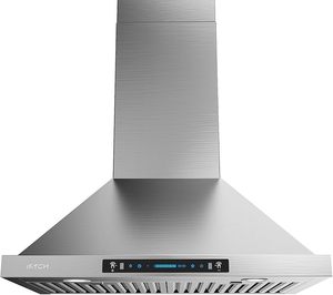 lot A-40 image: IKTCH 30-inch Wall Mount Range Hood 900 CFM DuctedDuctless Convertible, Kitchen Chimney Vent Stainless Steel with Gesture Sensing & Touch Control Switch Panel, 2 Pcs Adjustable Lights(IKP02-30)