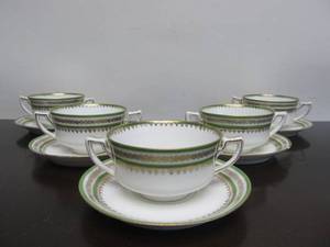 lot 10 image: Set of 5 Antique Austrian Bouillon Cups wSaucers - ca. 1895