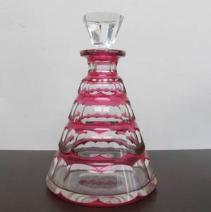 lot 18 image: Wonderful Antique Signed Val St. Lambert Cut-to-Clear Cranberry CrystalGlass Decanter