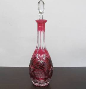 lot 20 image: Antique 1890s era Cranberry Cut to Clear Hungarian Crystal Decanter