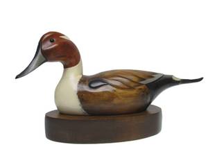 lot 38 image: Very Nicely Detailed Solid Wood Pintail Drake Duck Decoy wBase