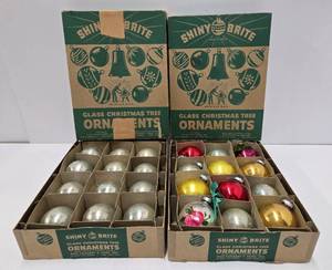 lot 130 image: 2 Boxes of Vintage Shiny Bright Glass Christmas Ornaments
