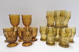 lot 146 image: 2 Sets of Vintage Yellow & Amber Glass Tumbler Glasses